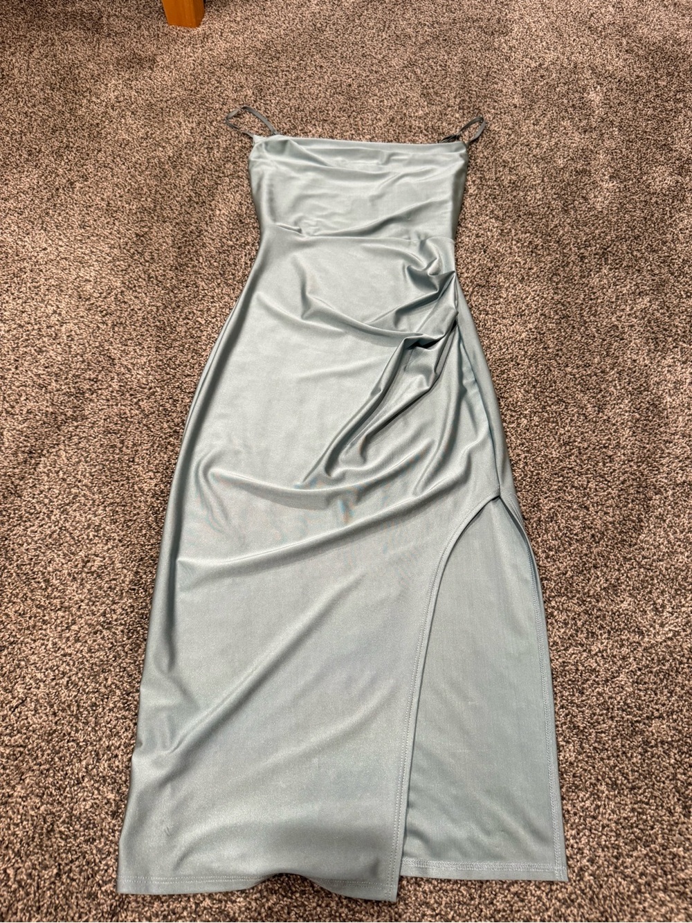Sage Green Satin Slip Midi Dress with Side Slit
